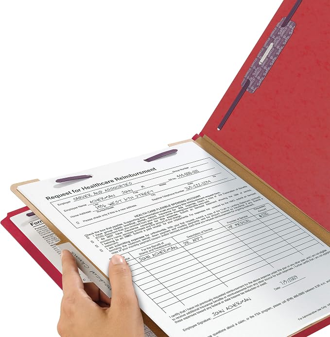 Smead Pressboard Classification File Folder with SafeSHIELD Fasteners, 1 Divider, 2" Expansion, Letter Size, Bright Red, 10 per Box (13731) (Pack of 1) - Image 3