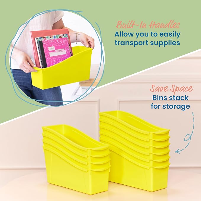 ECR4Kids Linking Plastic Storage Book Bin, Multipurpose Organization, Neon Yellow, 10-Piece - Image 4