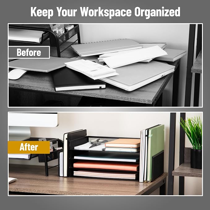 Mind Reader Desktop Organizer, File Storage, Paper Tray, Workspace, Office, Metal Mesh, 16.75"L x 9.15"W x 6"H, Black - Image 5