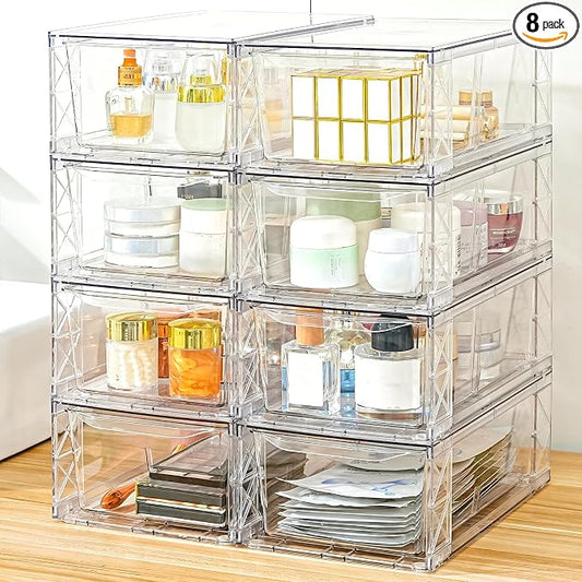 8 Pack Acrylic Storage Drawers, Clear Stackable Storage Drawers, Acrylic Organizers Drawers for Under Sink, Pantry, Bathroom, Makeup Organizers Cosmetic Display,Classroom Storage Organization, Medium by Unknown