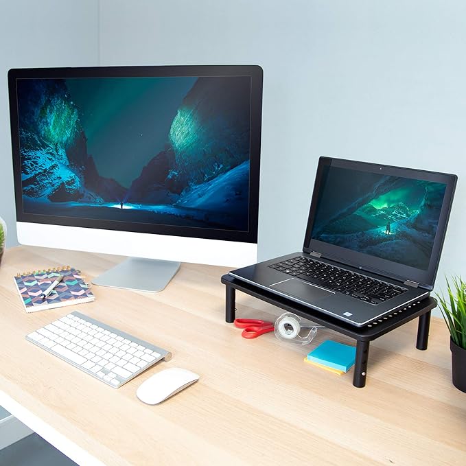 Mount-It! Height Adjustable Single Monitor Riser | Metal Mesh Computer Screen Platform | Desktop Riser for Laptop, Monitor, and Printer | 44lbs Capacity (Black) - Image 5