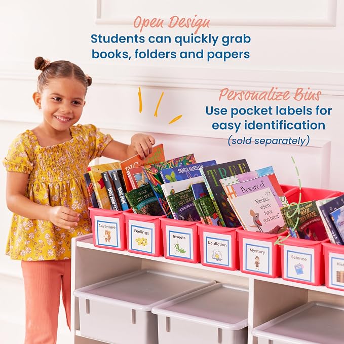 ECR4Kids Linking Plastic Storage Book Bin, Multipurpose Organization, Neon Orange, 10-Piece - Image 5