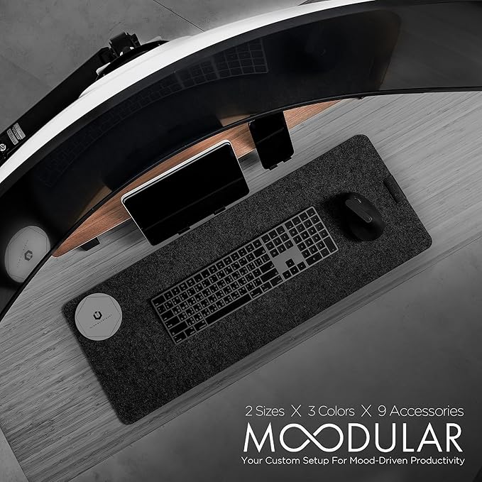 Moodular Wooden Monitor Stand Desk Organizer, Standard 33.4" Walnut | Customizable Organized Workspace, Aluminum Slide Rails, 10 Add-Ons Sold Separately: Storage Drawer, Tablet, Phone & More - Image 2