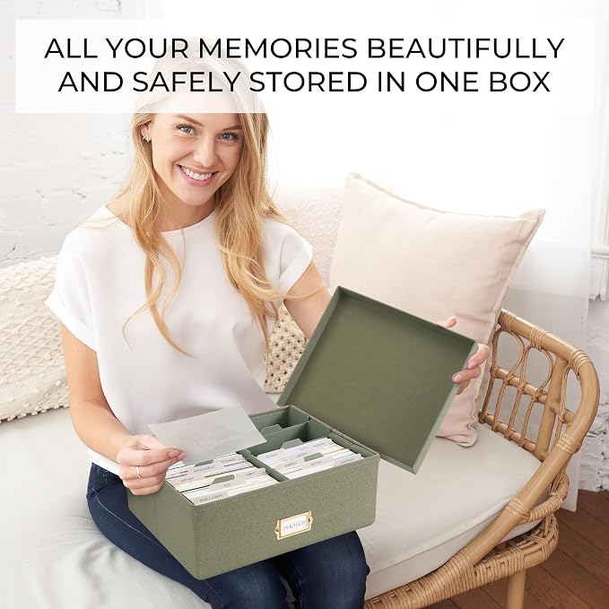 ZICOTO Decorative Photo Storage Box - Sturdy Linen Photo Organizer with Dividers is Perfect to Store Up to 1700 Pictures and 4x6 Photos - Portable Scrapbook Storage Containers with Lid - Image 3