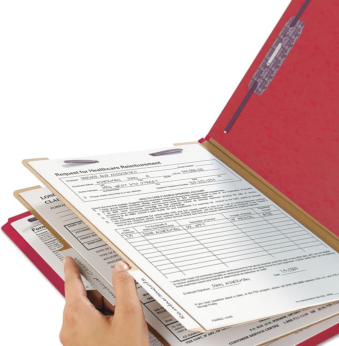 Smead Pressboard Classification File Folder with SafeSHIELD Fasteners, 2 Dividers, 2" Expansion, Letter Size, Bright Red, 10 per Box (14031) - Image 6
