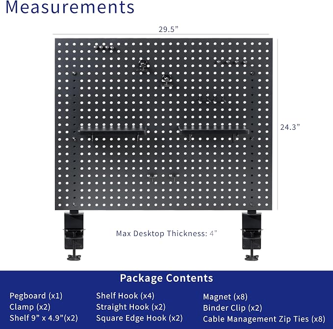 VIVO Black Clamp-on 30 x 24 inch Desk Pegboard, PP-DK30B-1 | Steel Privacy Panel, Magnetic Peg Board, Office Accessory Organizer, Above or Under Desk Placement - Image 3