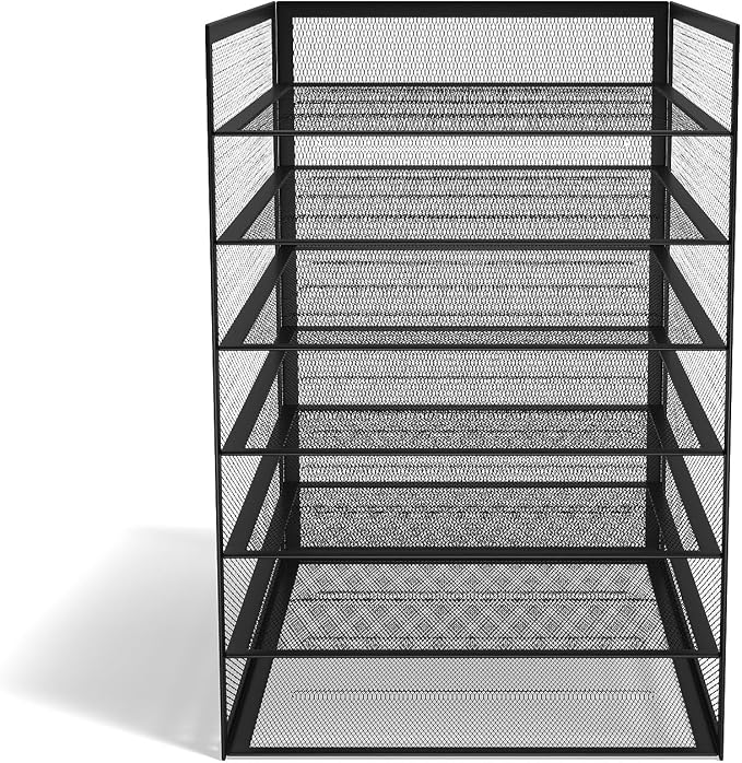 TRU RED Wire Mesh File Organizer, 6‑Compartment, Matte Black, 2‑Pack – Vertical Desktop Sorter for Files, Folders & Mail - Image 3