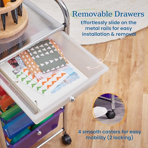 ECR4Kids 6-Drawer Everyday Rolling Utility Storage Cart, Mobile Organizer, Assorted - Image 6
