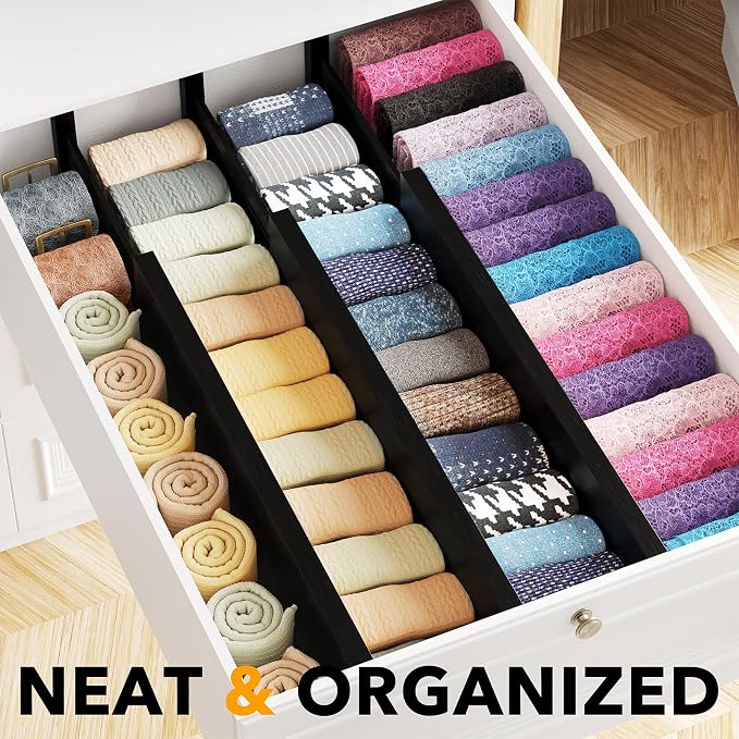 SpaceAid Bamboo Dresser Drawer Dividers 6 Pack, 4.65“ High Adjustable 17“-22” Drawer Organizers, Expandable Organization for Clothing, Clothes, Dressers, Black - Image 2