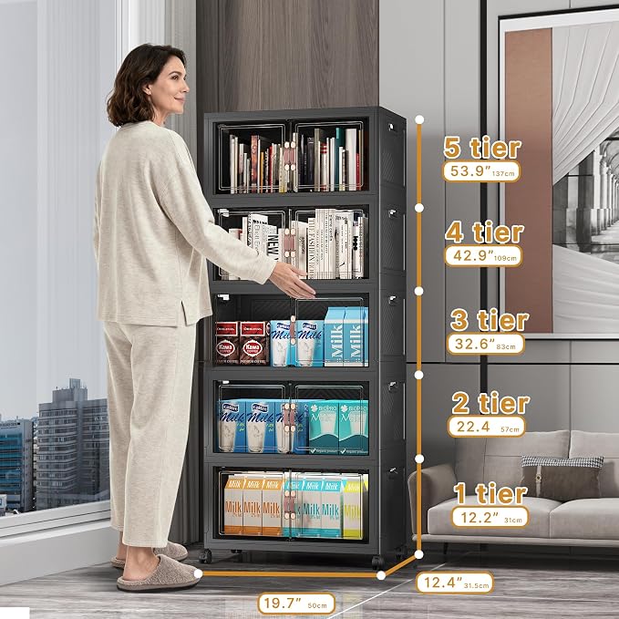 Stackable Storage Bins, 275QT Collapsible Drawers with 1 Lid | Large Capacity, Magnetic Door, Stack Lock, Rolling Wheels, Foldable Design, Organizers and Storage for Bedroom Dorm Garage - Image 2