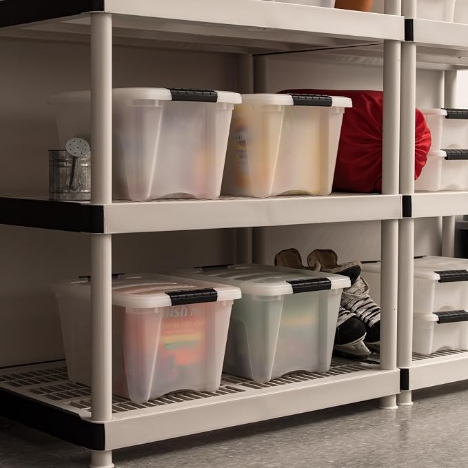 IRIS USA 6-Pack 19 Quart Storage Bins with Lids, Pearl | Conceals contents for a clean look. Great for linens, décor, closet storage, and supplies. Nestable design saves space - Image 8