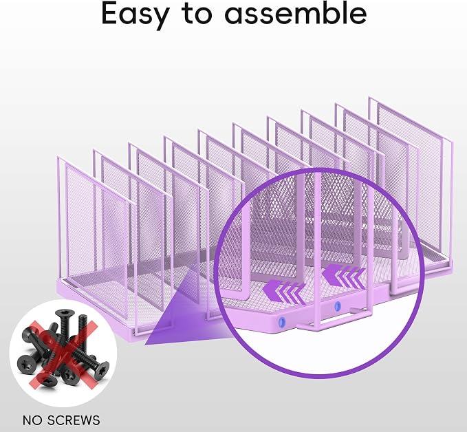 9-Section Desk File Organizer, Vertical File Holder, Mesh Desktop File Folder Metal File Organizer Stand for Office Home Classroom, Purple - Image 4