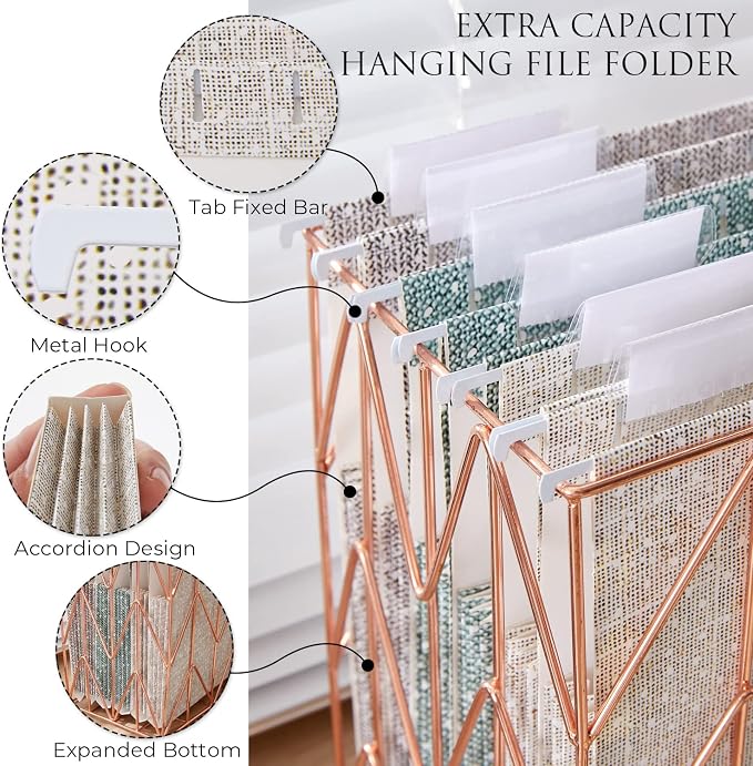Y YOMA Letter Size - 6 Pack Extra Capacity Hanging File Folders with Pocket Accordion Decorative File Folder Cute Expandable Folder for Office Home with 1/5-Cut Adjustable Tabs, Printing Cloth Pattern - Image 3