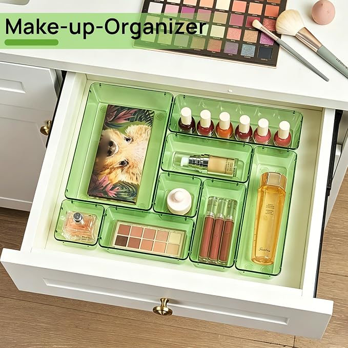 Vtopmart 25 Pack Plastic Drawer Organizers with Non-slip Rubber Pads | 4-Size Versatile Makeup Organizer, Storage Containers Small Bins for Makeup, Jewelries, Bedroom, Kitchen Utensils and Office - Image 4