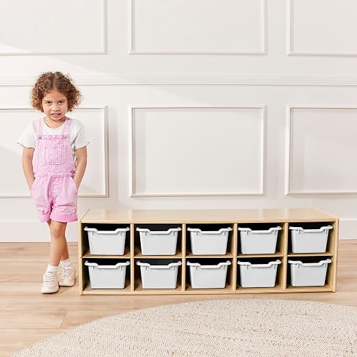 ECR4Kids Scoop Front Storage Bins, Multipurpose Organization, White, 10-Piece - Image 7