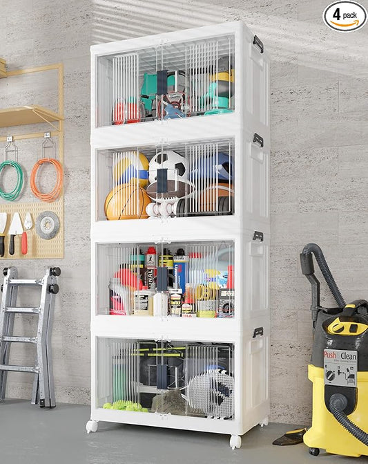 OlarHike 97QT Storage Bins with Lids for Closet, Office, Shelves, 4 Pack | Multi-Lid, Lockable Stackable, Large Capacity, Doors & Wheels, Garage, School, Foldable Containers & Organizers, Warehouse by OlarHike