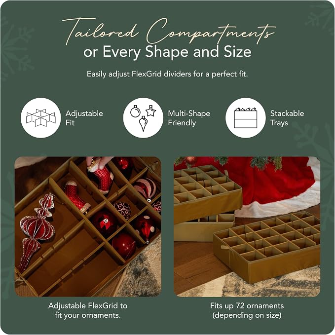 Covermates Keepsakes Adjustable Ornament Storage Bag – Heavy-Duty Polyester, Padded Dividers & FlexGrid Trays – Protective Holiday Ornament Organizer with Handles & Label Window, Green - Image 5