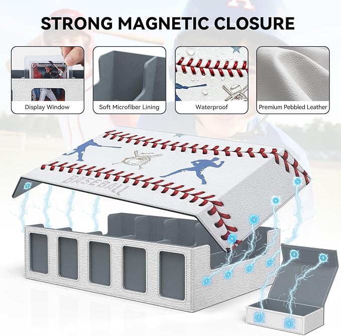 Kabinka Baseball Card Storage Box with Window Display, 5-Row Sport Card Storage Box, 3900+ Card Deck Box for Baseball Sports Card TCG, 5 Top Loaders, 5 Stoppers, 48 Dividers, 1 Dice Tray(Baseball 1) - Image 4