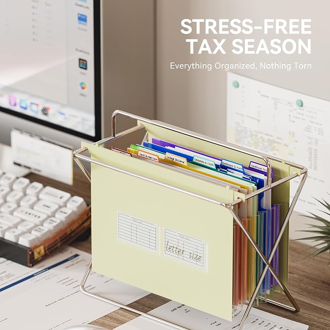 ThinkTex Plastic Expanding Hanging File Folders, 7 * 1.2" Accordion Pocket | Large Capacity, Multi-Color Tabs, Letter Size for Filing Cabinet - Yellow - Image 3