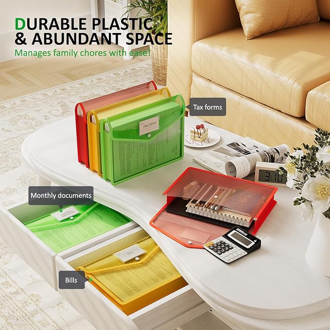 ThinkTex Plastic Expanding File Folders, Transparent Envelopes with Snap | No Dividers, Large Capacity, Document Organizer for Bills & Taxes, Letter/A4 Size for School, Office, Home - 3 Pack - Image 3