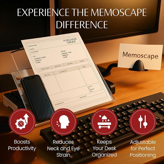 MemoScape Adjustable in-Line Document Holder for Typing | Reduces Neck Strain, Improves Focus, Boosts Desk Organization, and Workflow | Paper Holder Stand for Desk and Home Office - Black (VUR 2060) - Image 4