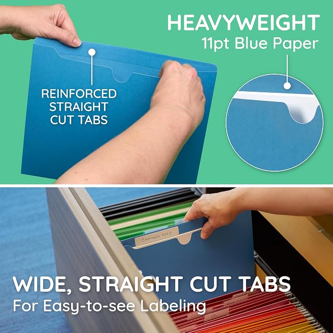 Blue Summit Supplies 100 File Jackets, Letter Size, Blue | Reinforced straight cut tab, 11pt, flat no expansion, for documents, mailing, and hanging file storage - Image 3