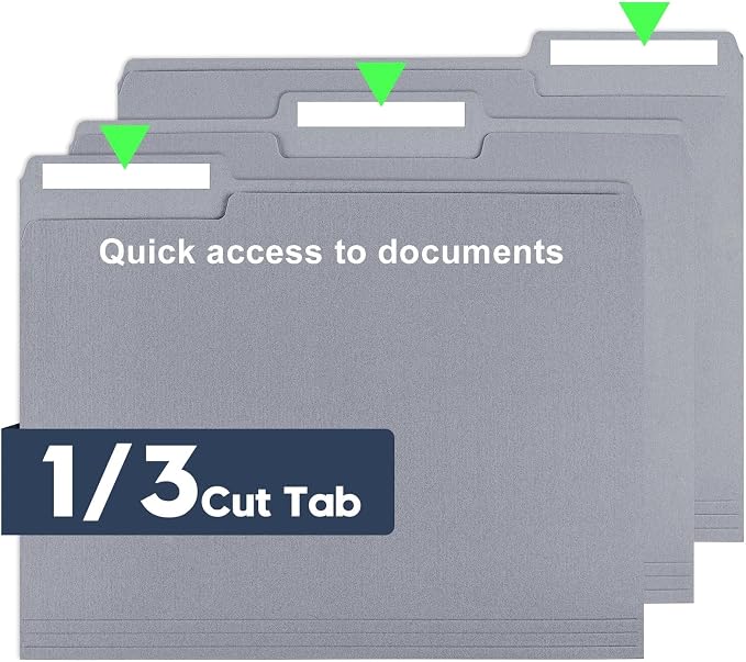 File Folders,150 Pack 1/3 Cut Tab Bulk Colored File Folders,Letter Size 8.5" x 11",Durable Paper Folders with Blank Labels for Office Business School Home Use,Cold Gray - Image 3