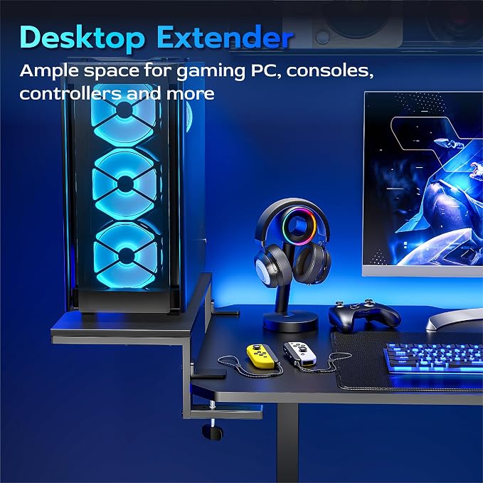 ARES WING Clamp-On 21.7" Desk Extender Shelf, Heavy Duty Desktop Organizer | 21.7"x 9.8" Versatile Clamp on Desk Shelf,For Gaming and Office Accessories, Black - Image 3