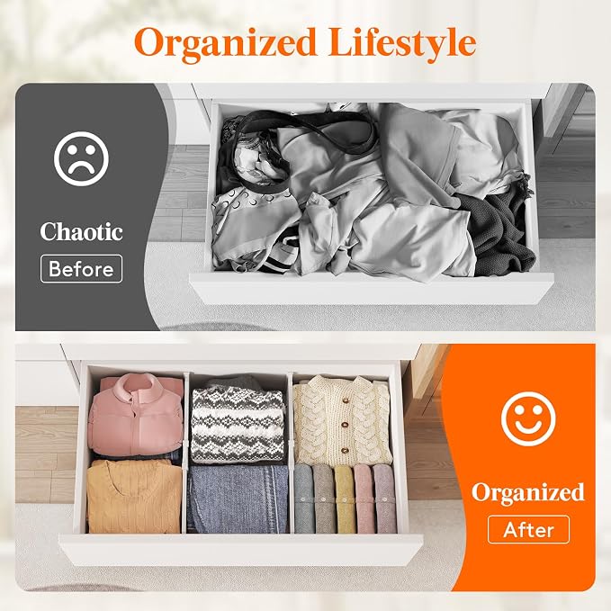 Lifewit 8" Tall Drawer Dividers, Adjustable Deep Drawer Organizer Clothes | 4 Pack 13.8"-22.2" Expandable White Plastic Separators for Dresser, Kitchen, Cabinet, Closet, Office Organization & Storage - Image 8
