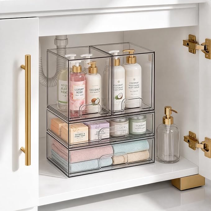 Clear Stackable Storage Drawers, Baby Bottle Organizer, Easily-Access Makeup Organizer, Durable Containers for Bathroom Countertop, Cabinet, Pantry and Medicine Organization - Image 2