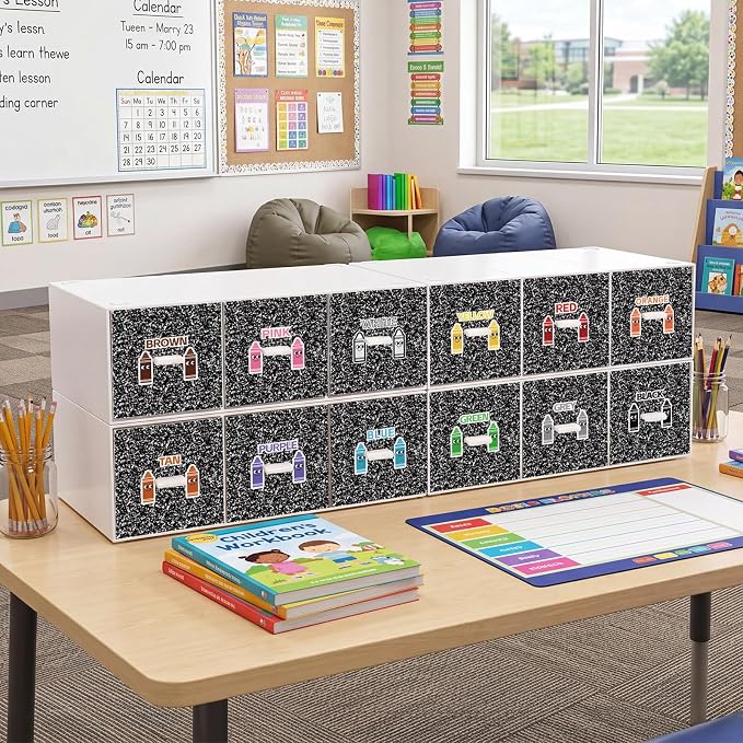 12 Pcs/ 4 Pack Plastic Crayon Organizer for Classroom Crayon Storage Boxes Drawer for Back to School Marker Pen Art Craft Supplies Crayons Container for Classroom Office Table with Color Label - Image 5
