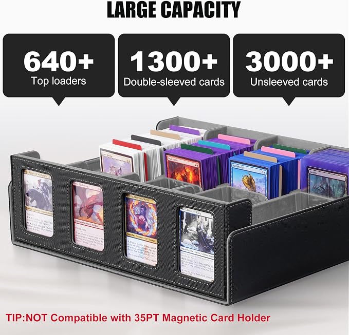 Kabinka Trading Card Storage Box with Commander Display, 4-Row Deck Case with Removable Lid; 2400+ Card Deck Box for MTG TCG Sports Card, 4 Top Loaders, 4 Stoppers, 24 Dividers,1 Dice Bag (Black) - Image 2