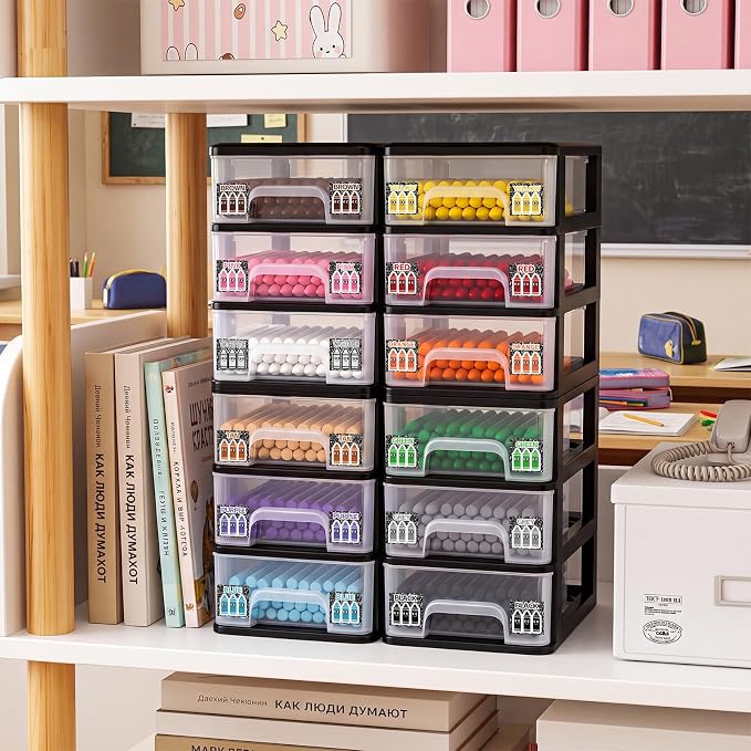 12 Pcs/ 4 Pack Plastic Crayon Organizer for Classroom Back to School Crayon Storage Boxes for Marker Pen Art Craft Supplies Crayons Drawer Container for Classroom Office Table with Color Label - Image 5