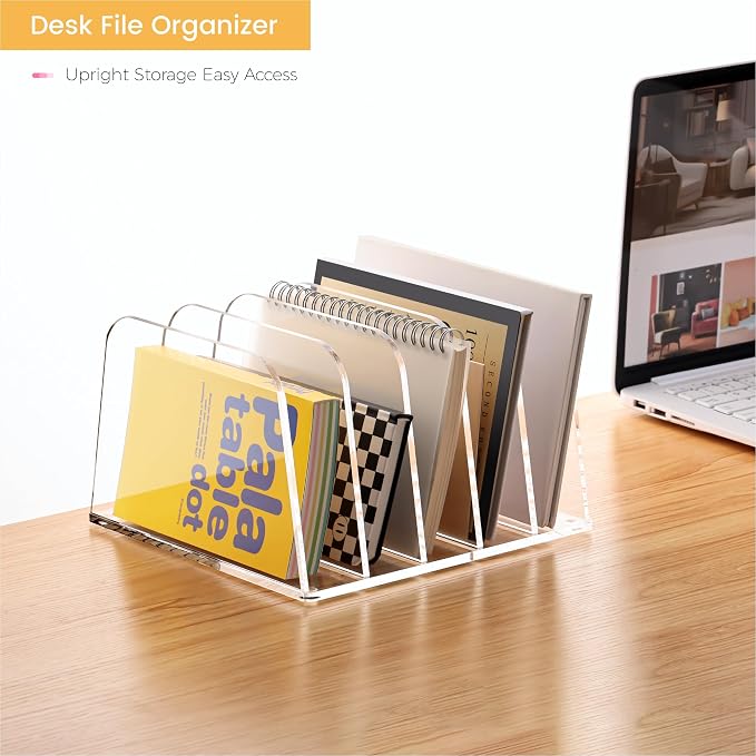 HeZone Desk File Organizer,5-Section Vertical Clear File Organizer File Holder Folder Holder Mail Sorter Acrylic Stand Rack,Office Organization for Home, Office & Classroom(1 Pack) - Image 7