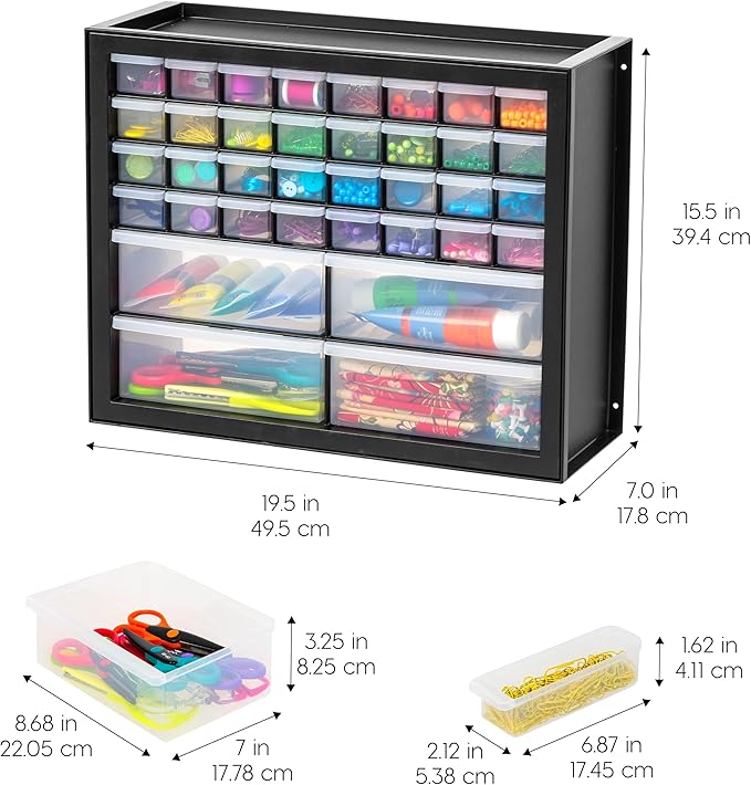 IRIS USA 36-Drawer Storage Cabinet, Garage Tool Screws, Made in USA, Black | Wall mountable, Stackable, Hardware, Electronics, Teacher Toolbox, Small Parts - Image 3