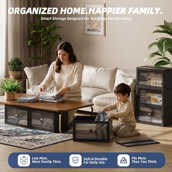 SAILUN 116Gal/464Qt Stackable Storage Bins Folding Collapsible Storage Bins with a Lid, Closet Organizers and Storage,Black 26" W x 17" D x 56.7" H | Stackable Storage Drawers with Lids,26" W x 17" D x 56.7" H,Featuring open-front Access for Clothes an... - Image 7