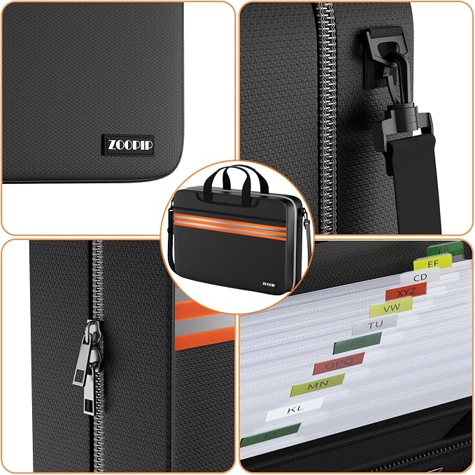 Accordion File Organizer with Lock, Fireproof Document Bag, Black | 13-Pocket Expanding Folder, Portable Safe Storage for Letter/Legal Size Document, Orange Reflective Strip, 16.1"×4.3"×12.6" - Image 5