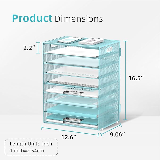 9-Tier Paper Organizer for Desk, Letter Tray with Handles, Blue, 2 Pack | Desk File Organizer with Removable Trays for Sorting Files, Folders, Mail and Printer Paper at Home, School or Office - Image 3