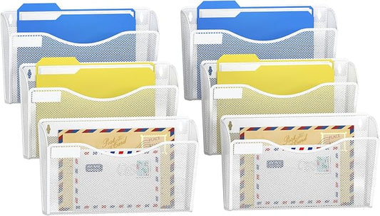 samstar 6 Pack Mesh Wall Mounted File Holder Metal Wall File Pocket Mail Organizer for Office/Home(with Label Panel), White by Samstar