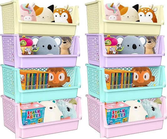 Large Stackable Storage Bins Open Front for Pantry Storage, 8 Pack - Multi | Sturdy Plastic, Easy Stacking, Open Front Access, Ventilated Sides, Vertical & Space Saving Pantry Organizers and Storage Bin by Skywin