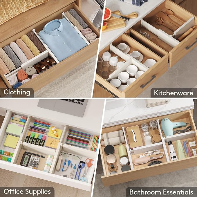 Lifewit 14 Pack Drawer Dividers 4" High 28-43.5cm/11-17" Adjustable Drawer Organizer for Clothes/Utensils, Expandable Drawer Separator in Dresser/Kitchen/Bedroom/Office Organization & Storage Beige - Image 8