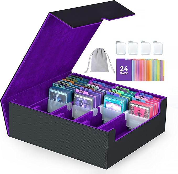 4-Row【3200+】 Trading Card Storage Box, Card Organizer Holder With 24 Dividers, Case Fit for Mtg Tcg Magic Commander Deck Playing Cards, Deck Box for Sport Card by ENTUMODirect