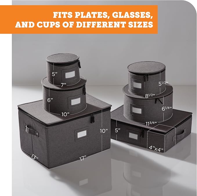 6-Piece China Storage Set | Plates, Mugs & Wine Glasses | Gray | Most Complete Set - Plates, Mugs & Wine Glasses For 12. Hard Shell, Felt-Lined, Stackable. Full China System In One. - Image 7