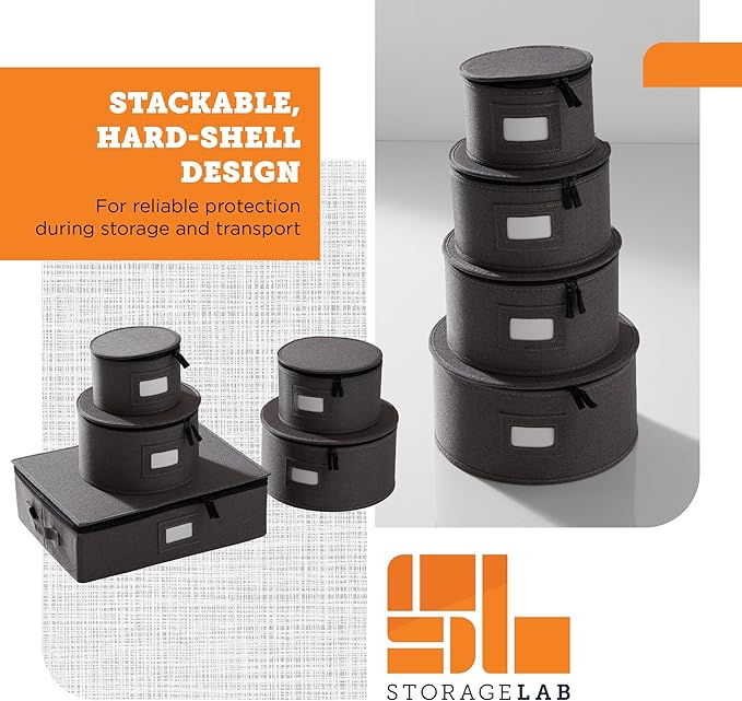 5-Piece China Storage Set | Plates & Mugs | Woven Linen | Gray | Full China Set For 12 - 4 Plate Cases + Mug Case, Zipper Closure. Hard Shell, Felt Dividers, Stackable, Top-Load. - Image 4