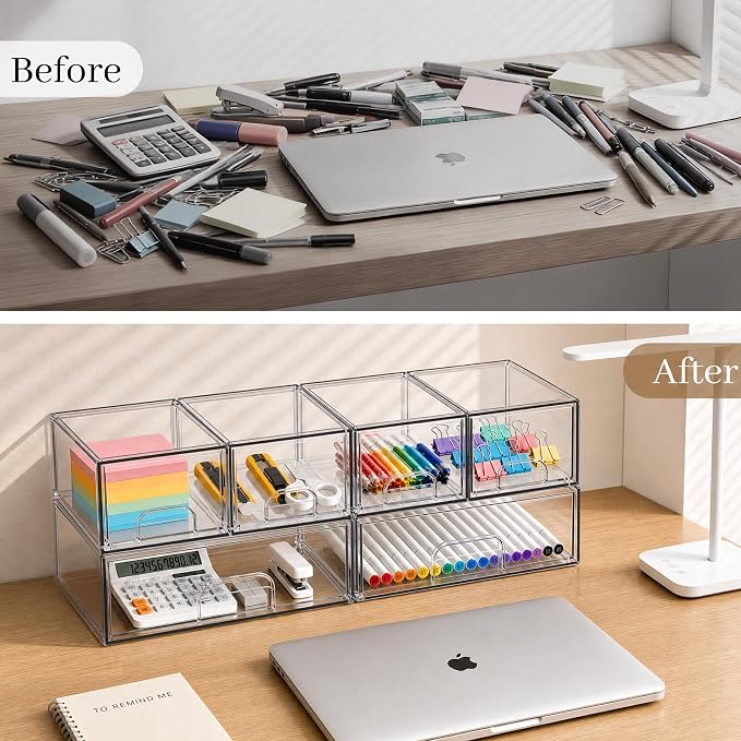 Clear Stackable Storage Drawers, Acrylic Bathroom Makeup Organizer, Plastic Bins for Art Tool & Sketch, Sturdy and Durable Containers for Countertop, Cabinet, Vanity, Pantry Organization - Image 6