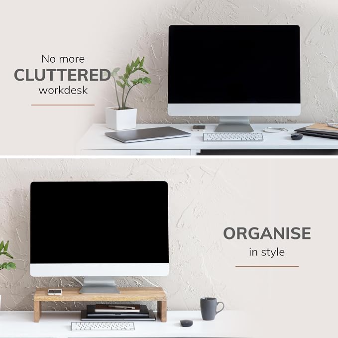Anji Mountain Wooden Monitor Stand - Elegant Monitor Riser, Perfect Monitor Stand for Desk Organization, Durable Wood Construction monitor stands, Enhances Ergonomics and Workspace Efficiency,Natural - Image 5