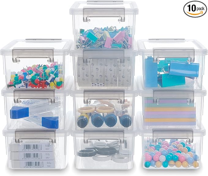 Citylife 0.53 QT 10 Packs Small Storage Bins Plastic Storage Container Stackable Box with Lids for Organizing, Clear White | Plastic Box for Beads, Buttons, Sewing Supplies, Office Supplies and Small Toys by CITYLIFEHomeOrganization