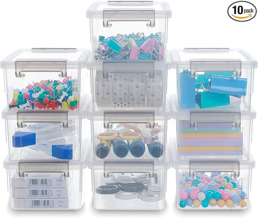 Citylife 0.53 QT 10 Packs Small Storage Bins Plastic Storage Container Stackable Box with Lids for Organizing, Clear White | Plastic Box for Beads, Buttons, Sewing Supplies, Office Supplies and Small Toys by CITYLIFEHomeOrganization