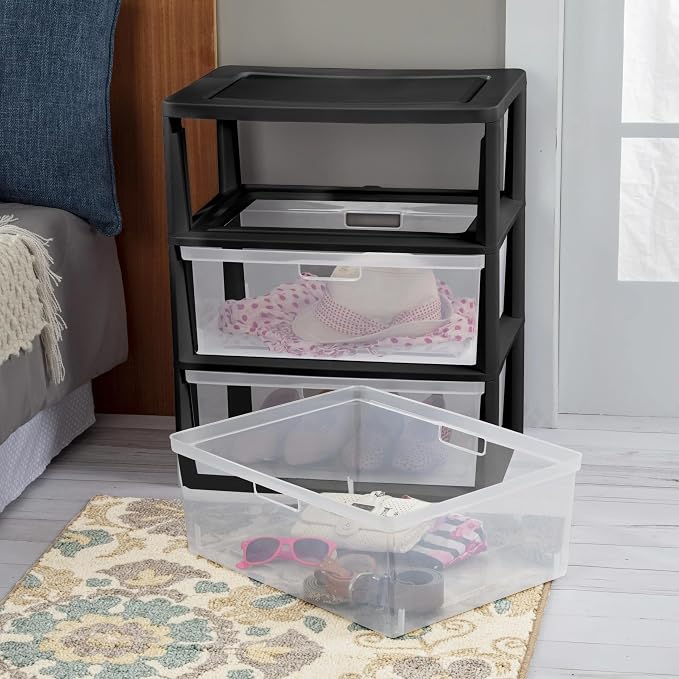 Plastic 5 Drawer Wide Tower, Black - Image 5