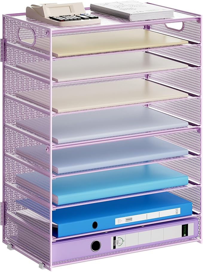 Marbrasse Paper Organizer Letter Tray, 9 Tier Mesh File Organizer with Handle, Paper Sorter Desk Organizer for Home Office Supplies - Purple by Marbrasse